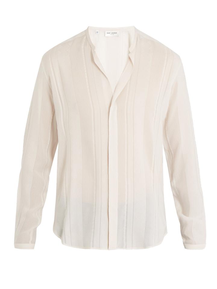 Saint Laurent Grandad-collar Zigzag-jacquard Silk Shirt
