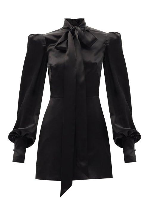 Matchesfashion.com The Vampire's Wife - The Mini Mayhem Pussy-bow Silk-satin Dress - Womens - Black