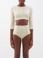 Lisa Marie Fernandez - Cropped Seersucker Cardigan - Womens - Light Gold