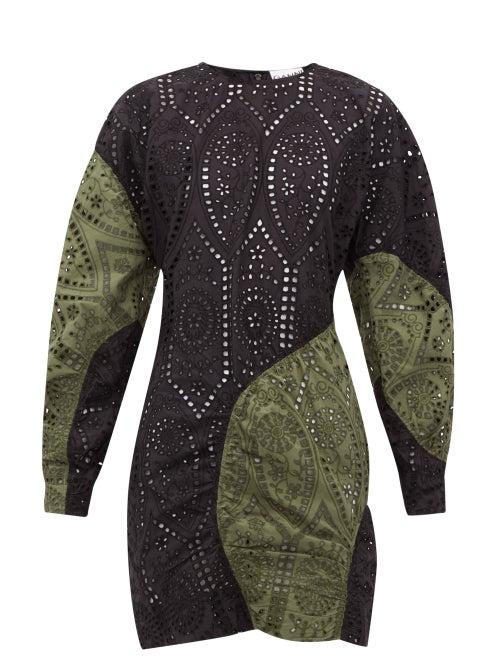 Matchesfashion.com Ganni - Broderie Anglaise Cotton Mini Dress - Womens - Khaki