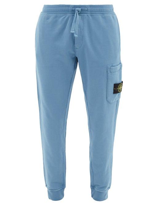 Stone Island - Logo-patch Cotton-fleece Track Pants - Mens - Blue