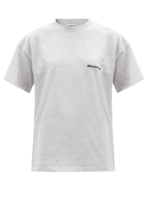 Balenciaga - Logo-embroidered Cotton-jersey T-shirt - Womens - Grey
