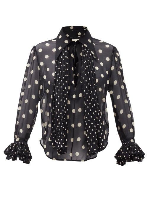 Matchesfashion.com Khaite - Nia Pussy-bow Polka-dot Silk Blouse - Womens - Black White