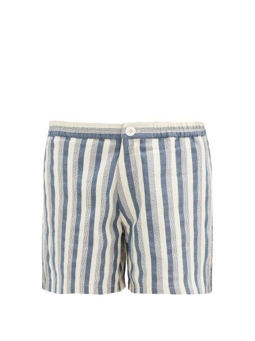 Ladies Beachwear Marrakshi Life - Striped Cotton-blend Shorts - Womens - Blue Stripe