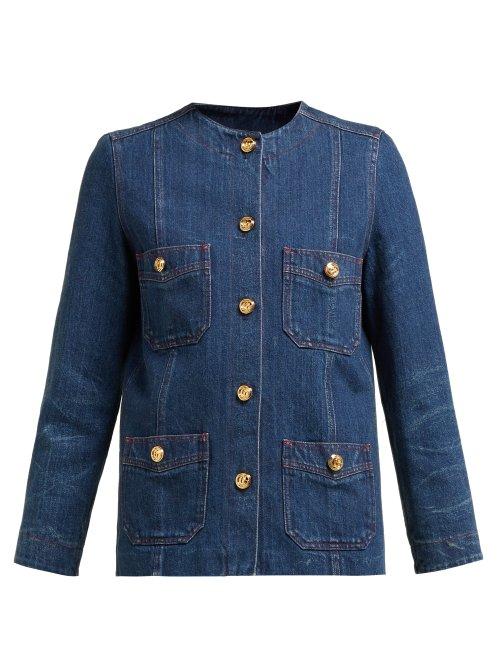 Matchesfashion.com Gucci - Collarless Gg Button Denim Jacket - Womens - Denim