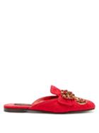 Matchesfashion.com Dolce & Gabbana - Crystal And Butterfly Print Backless Loafers - Womens - Red Multi
