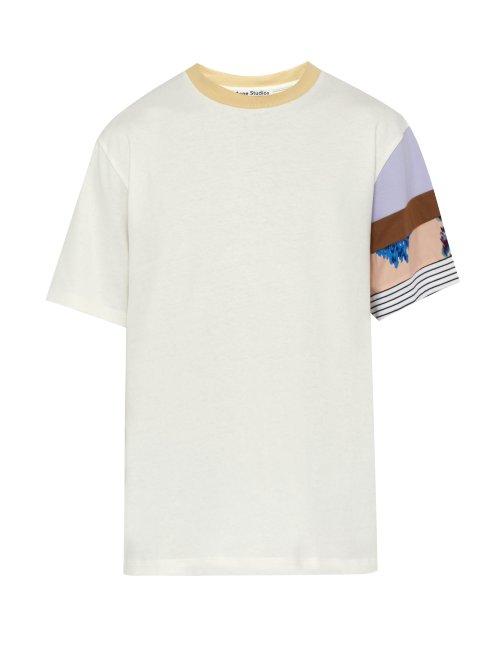 Matchesfashion.com Acne Studios - Eli Patchwork Sleeve Cotton Jersey T Shirt - Mens - White