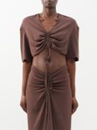 Christopher Esber - Ruched Tie-front Jersey Cropped Top - Womens - Brown