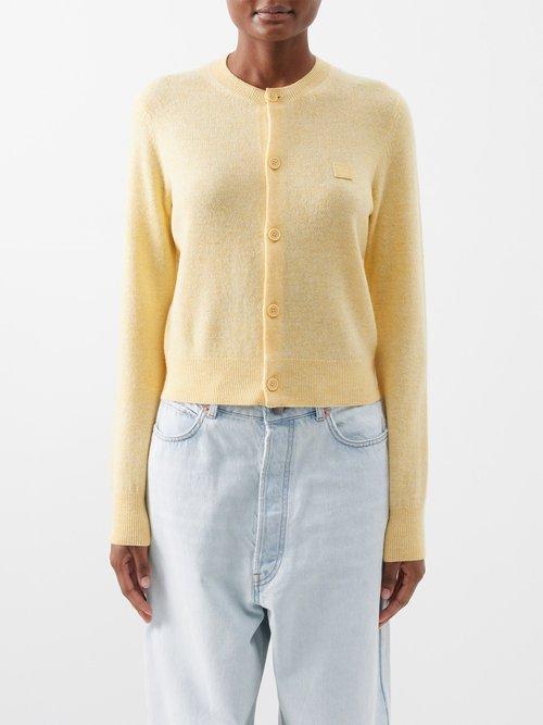 Acne Studios - Face-logo Wool Cardigan - Womens - Light Yellow