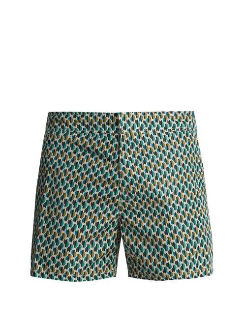 Matchesfashion.com Prada - Geometric Print Swim Shorts - Mens - Beige Multi