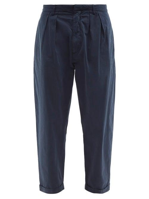Mens Rtw Albam - Havana Pleated Tumbled Cotton-poplin Trousers - Mens - Navy