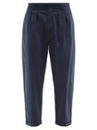 Mens Rtw Albam - Havana Pleated Tumbled Cotton-poplin Trousers - Mens - Navy