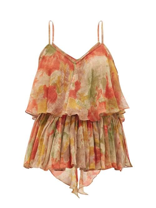 Matchesfashion.com Mes Demoiselles - Aube Abstract-print Cotton-gauze Top - Womens - Red Multi