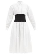 Matchesfashion.com Alexandre Vauthier - Elasticated-waist Cotton-poplin Midi Shirt Dress - Womens - White