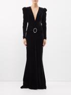 Alessandra Rich - Crystal-embellished Plunging Velvet Gown - Womens - Black