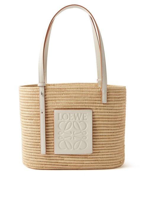 Loewe - Anagram Leather-trimmed Raffia Basket Bag - Womens - Beige White