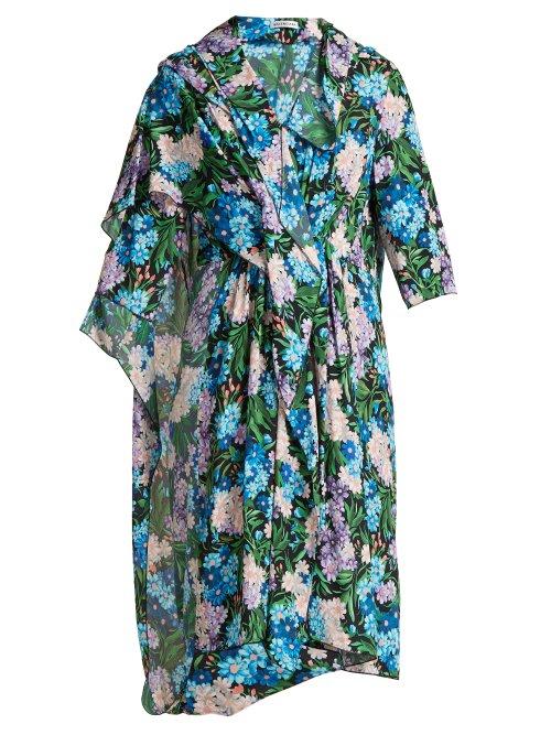 Matchesfashion.com Balenciaga - Draped Floral Printed Midi Dress - Womens - Multi