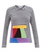 Comme Des Garons Comme Des Garons - Abstract-print Striped Cotton Long-sleeved T-shirt - Womens - Navy Multi