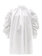 Matchesfashion.com Alexander Mcqueen - Harness-insert Gathered Cotton-poplin Shirt Dress - Womens - White