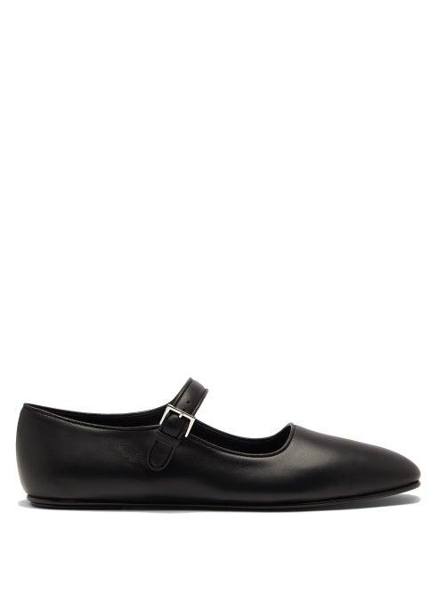 Ladies Shoes The Row - Ava Square-toe Leather Mary Jane Flats - Womens - Black