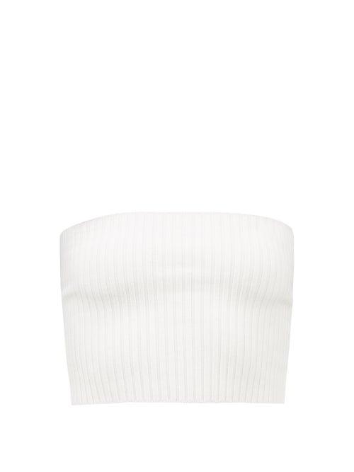Chlo - Strapless Ribbed-knit Wool-blend Cropped Top - Womens - White
