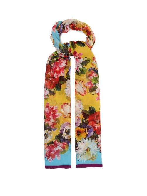 Matchesfashion.com Dolce & Gabbana - Floral-print Silk-crpon Scarf - Womens - Yellow Multi