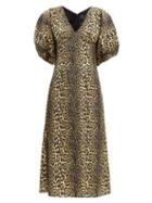 Matchesfashion.com Julie De Libran - Gilda Puff-sleeve Leopard-print Taffeta Midi Dress - Womens - Animal