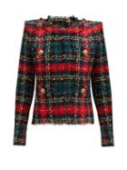 Matchesfashion.com Balmain - Tartan Tweed Jacket - Womens - Red Multi