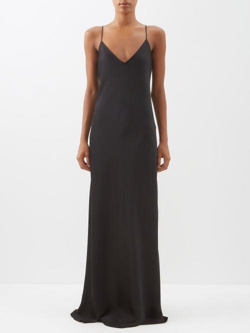 Raey - V-neck Silk-satin Maxi Dress - Womens - Black