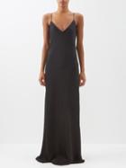 Raey - V-neck Silk-satin Maxi Dress - Womens - Black