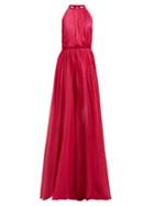 Matchesfashion.com Maria Lucia Hohan - Eslem Halterneck Silk Mousseline Dress - Womens - Pink