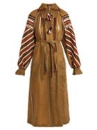 Matchesfashion.com Vita Kin - New Tisa Embroidered Lightweight Linen Dress - Womens - Khaki Multi