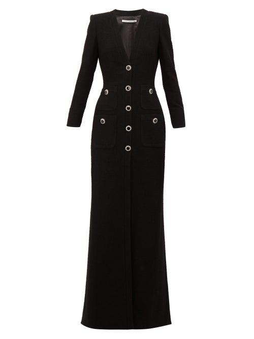 Matchesfashion.com Alessandra Rich - Embellished Tuxedo Style Wool Blend Gown - Womens - Black