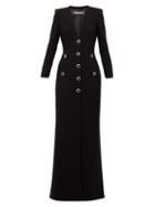 Matchesfashion.com Alessandra Rich - Embellished Tuxedo Style Wool Blend Gown - Womens - Black