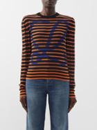 Loewe - Logo-jacquard Striped Wool Sweater - Womens - Black Orange