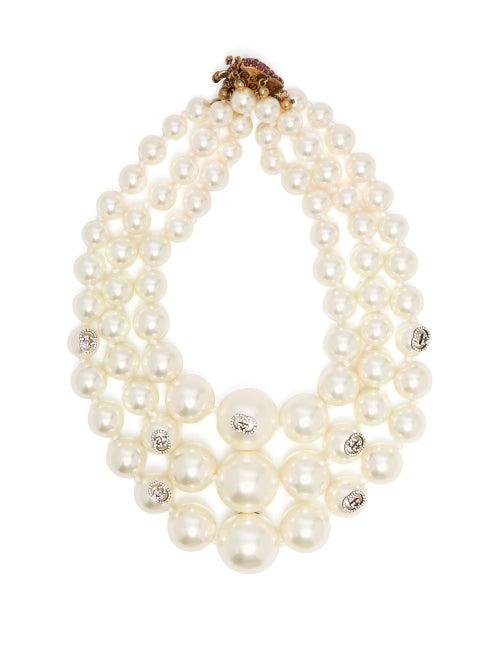 Matchesfashion.com Gucci - Gg Embellished Faux Pearl Necklace - Womens - Pearl