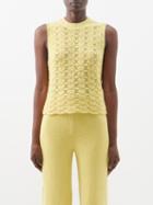 Skin - Hilde Lace-stitched Cotton-blend Top - Womens - Yellow