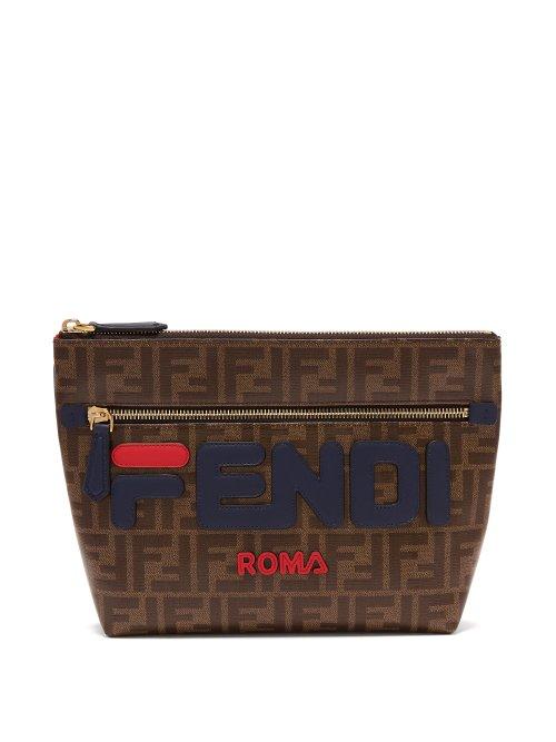 Matchesfashion.com Fendi - Mania Logo Appliqu Pouch - Womens - Brown Multi
