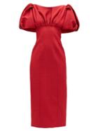 Matchesfashion.com Emilia Wickstead - Petunia Puff-sleeved Cloqu Midi Dress - Womens - Red