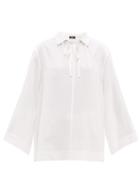 Matchesfashion.com Joseph - Fran Point Collar Ribbed Silk Blouse - Womens - White