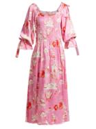 Matchesfashion.com Shrimps - Matteo Smocked Silk Satin Dress - Womens - Pink