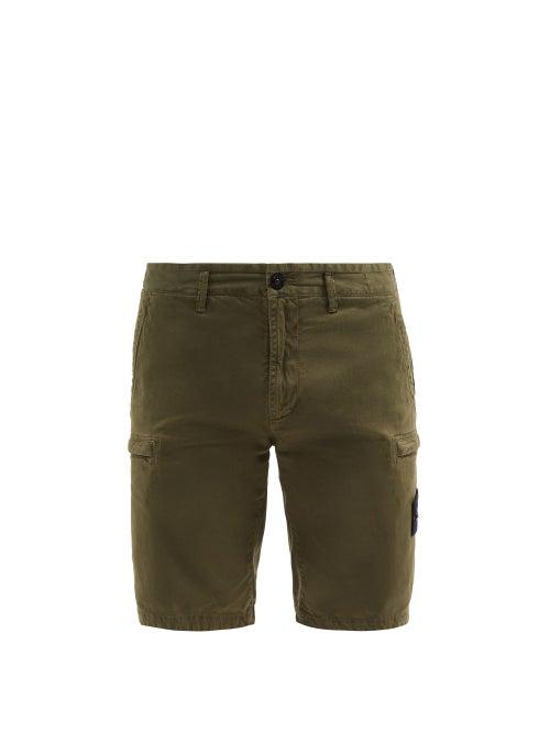 Mens Rtw Stone Island - Logo-patch Cotton-blend Cargo Shorts - Mens - Green