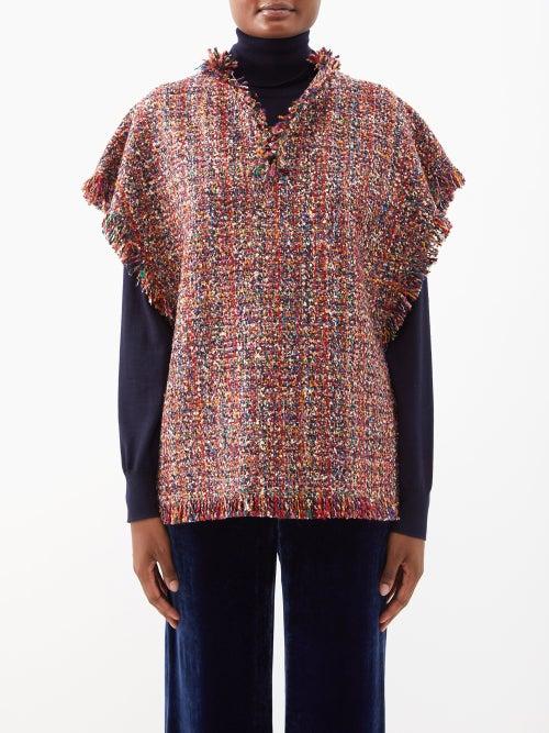 Etro - V-neckline Fringed Poncho - Womens - Multi