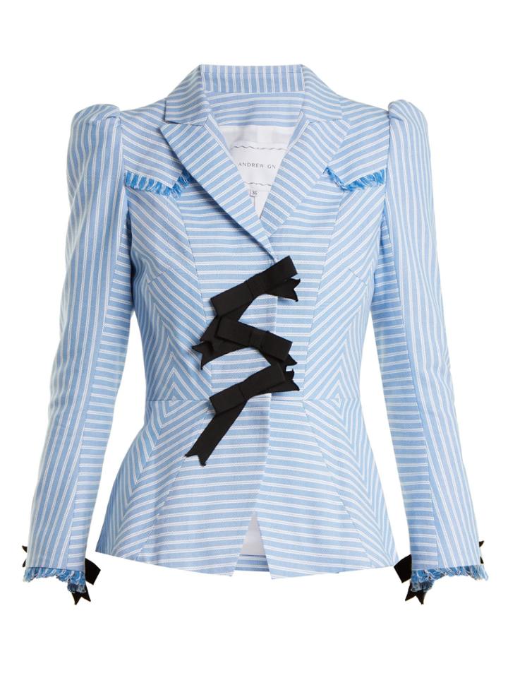 Andrew Gn Striped Bow-embellished Cotton Jacket