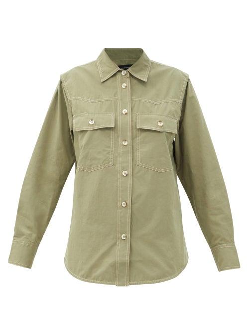 Matchesfashion.com Lee Mathews - Birder Topstitched Cotton Shirt - Womens - Khaki