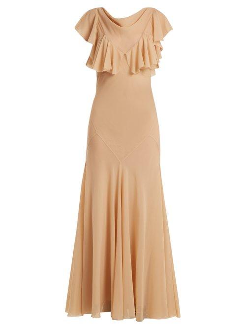 Matchesfashion.com Maison Margiela - Ruffled Sleeve Bias Cut Layered Chiffon Dress - Womens - Nude