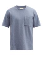 Mens Rtw Folk - Patch-pocket Slubbed Cotton T-shirt - Mens - Blue