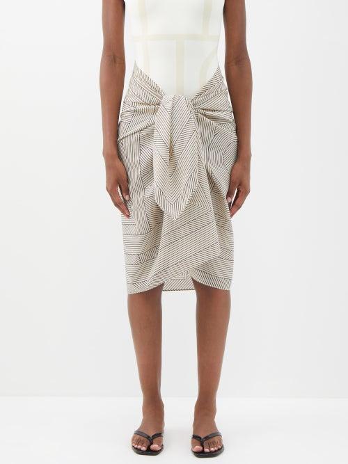 Toteme - Monogram-print Cotton-blend Voile Sarong - Womens - Cream Black