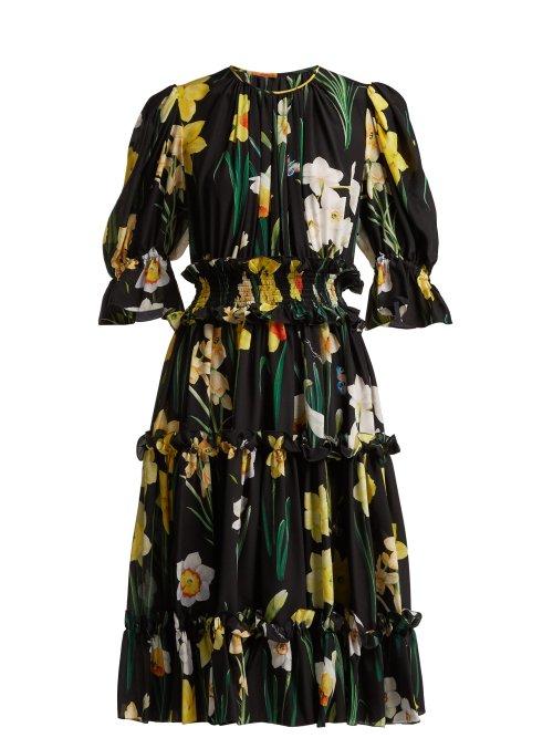 Matchesfashion.com Dolce & Gabbana - Daffodil Print Silk Crepe De Chine Dress - Womens - Black Multi