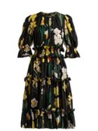 Matchesfashion.com Dolce & Gabbana - Daffodil Print Silk Crepe De Chine Dress - Womens - Black Multi